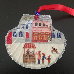 Handmade Christmas Ornament - Decoupaged Scallop Shell
